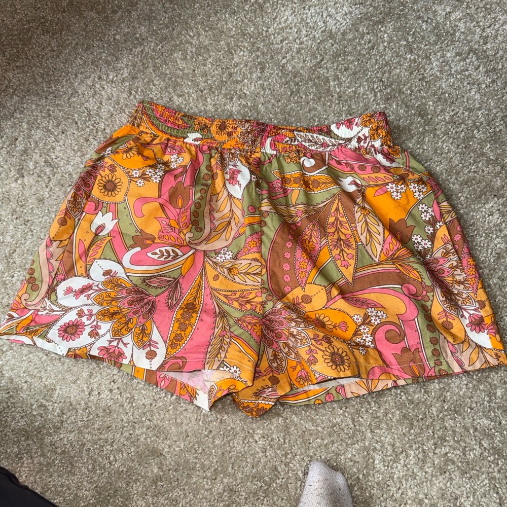 Gianni Bini High Waist Floral Shorts - Orange and Pink